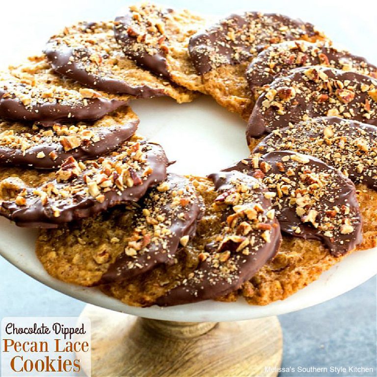Chocolate Dipped Pecan Lace Cookies