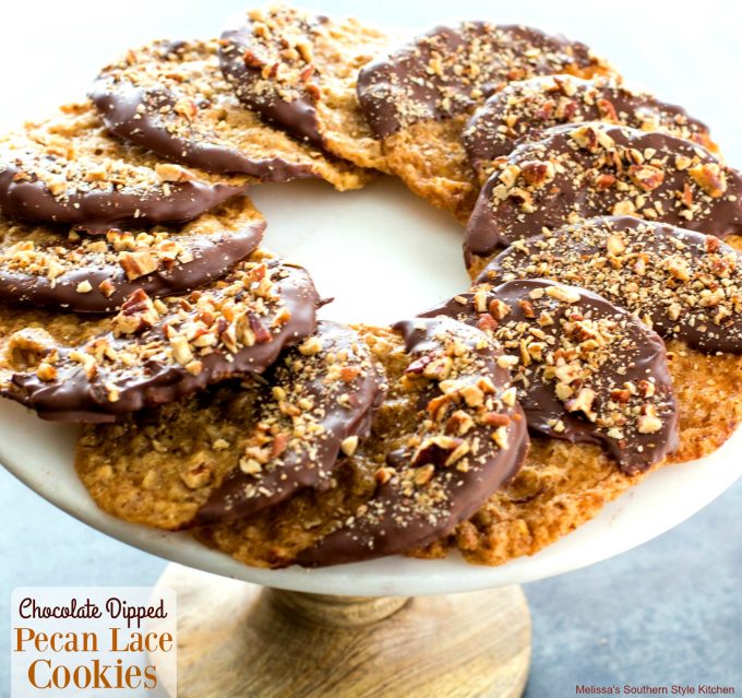 Chocolate Dipped Pecan Lace Cookies