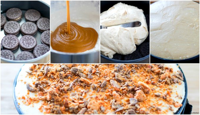 Step-by-step preparation images and ingredients to make cake