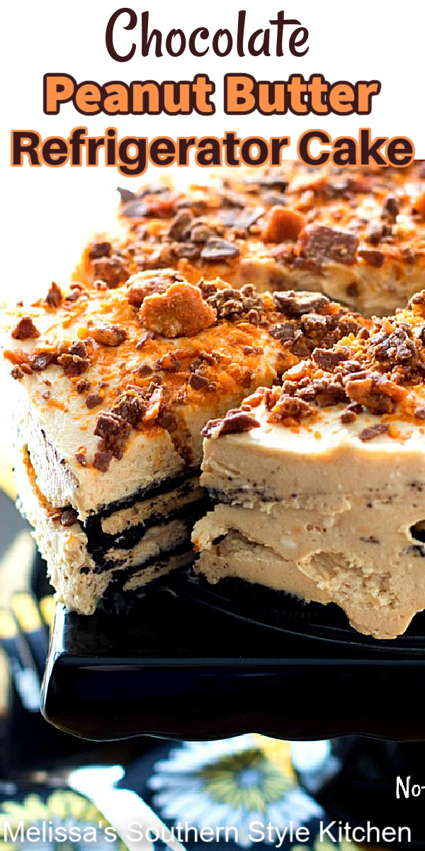 This delicious no-bake Chocolate Peanut Butter Refrigerator Cake requires no oven time at all #chocolate #peanutbutter #chocolatecake #nobakedesserts #chocolatepeanutbutter #peanutbuttercake #Oreocake #desserts #dessertfoodrecipes #southernfood #southernrecipes
