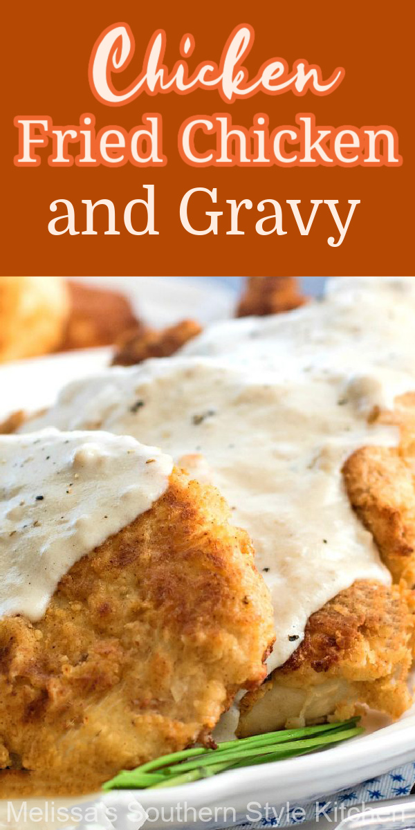 Boneless chicken breasts are the star of this recipe for Chicken Fried Chicken drizzled with pan gravy #chicken #friedchicken #southernfriedchicken #chickenandgravy #Southernrecipes #bestffriedchicken #dinnerideas #dinner #skilletfriedchicken #gravyrecipes via @melissasssk