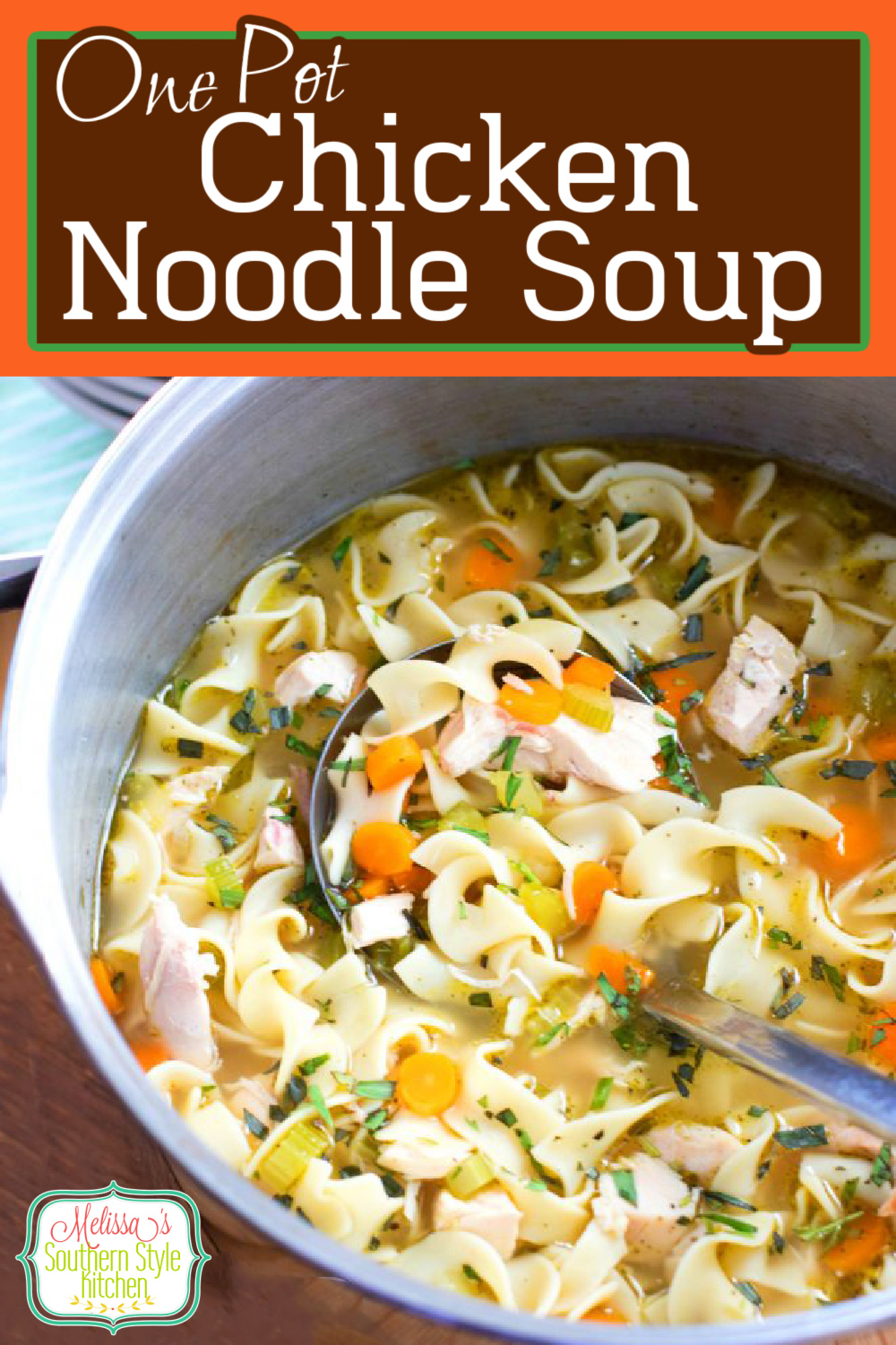 This homemade One Pot Chicken Noodle Soup will cure what ails you #chickennoodlesoup #chickenrecipes #easychickenrecipes #bestchickennoodlesoup #souprecipes #chickensoup #dinner #southernrecipes #easydinnerrecipes #onepotrecipes #eggnoodles via @melissasssk