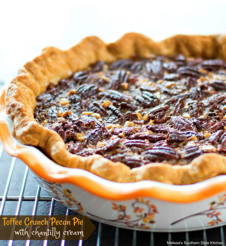 Baked pecan pie in a dish