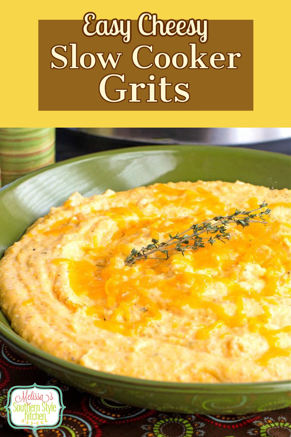 Once you make these dreamy Easy Cheesy Slow Cooker Grits in your crockpot you'll be hooked #cheesegrits #grits #slowcookedgrits #Southerngrits #southernrecipes #sidedishrecipes #cheddarcheese #crockpotrecipes #slowcookerrecipes #brunch #breakfast #dinner #dinnerideas