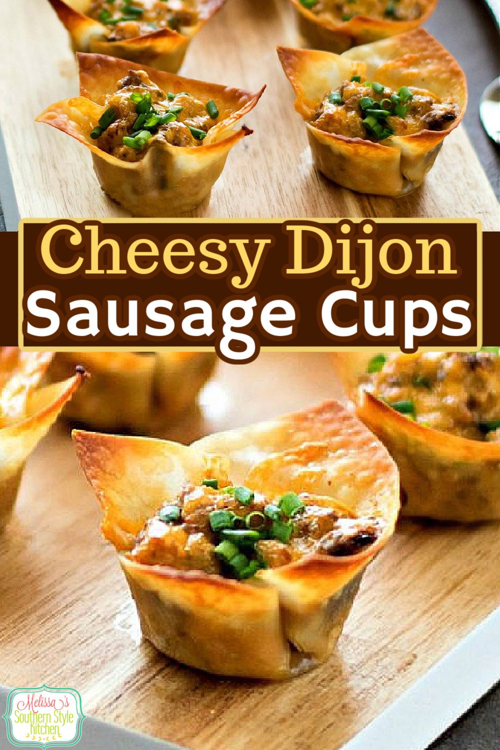 These easy Cheesy Dijon Sausage Cups are made using wonton wrappers for the crust. #sausagecups #sasuagerecipes #cheesysausagecups #wontoncups #sontonwrappers #sausagerecipes #cheesysausagecups #brunch #appetizers #recipes #southernfood #southernrecipes via @melissasssk