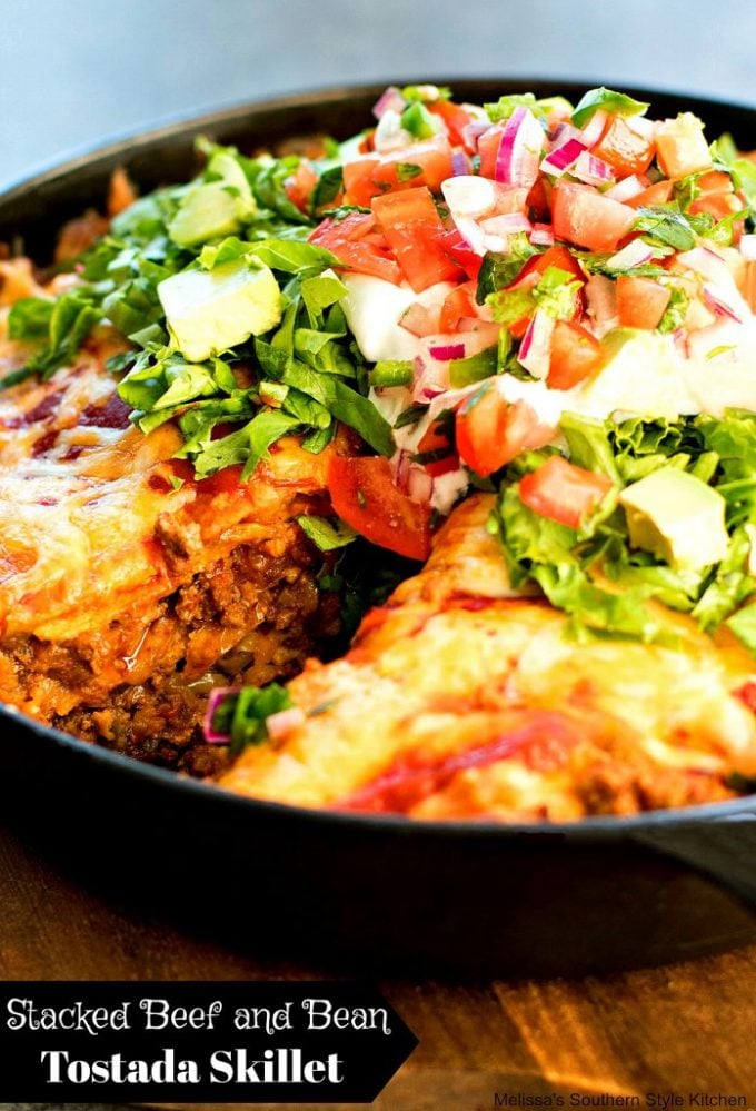 Stacked Beef and Bean Tostada Skillet