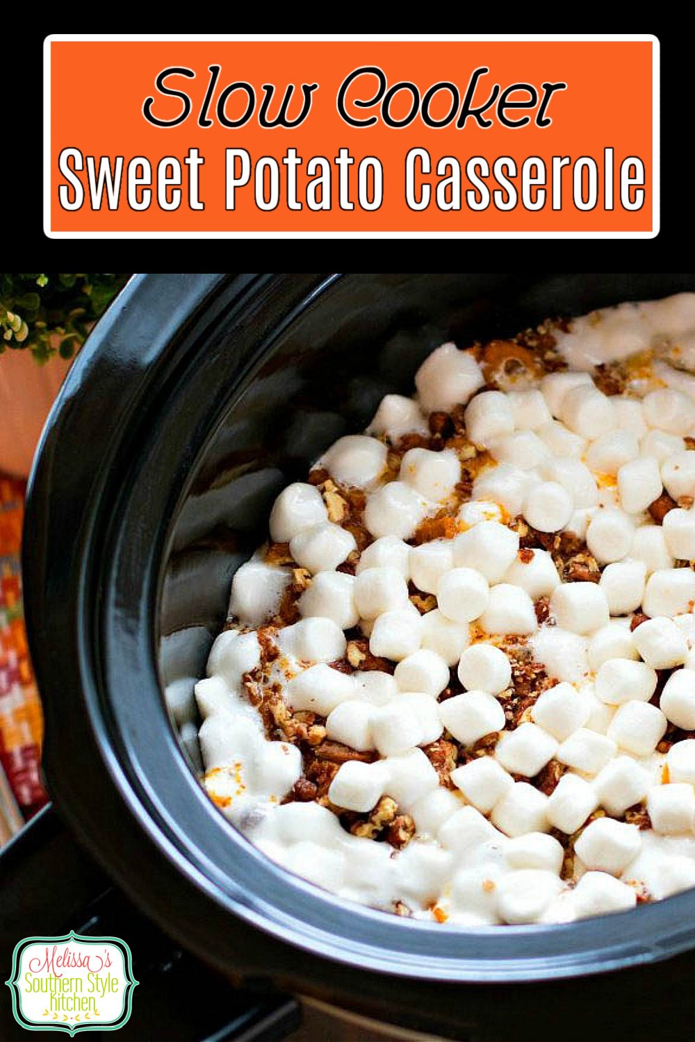Free-up oven space and make this insanely delicious Sweet Potato Casserole in your slow cooker! #sweetpotatocasserole #sweetpotatoes #crockpotrecipes #slowcookedsweetpotatocasserole #casserolerecipes #thanksgivingrecipes #potatorecipes #southernfood #southernrecipes #holidaysidedishes via @melissasssk
