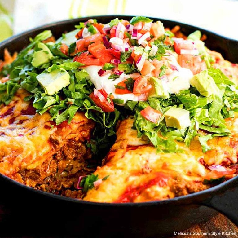 Stacked Beef and Bean Tostada Skillet
