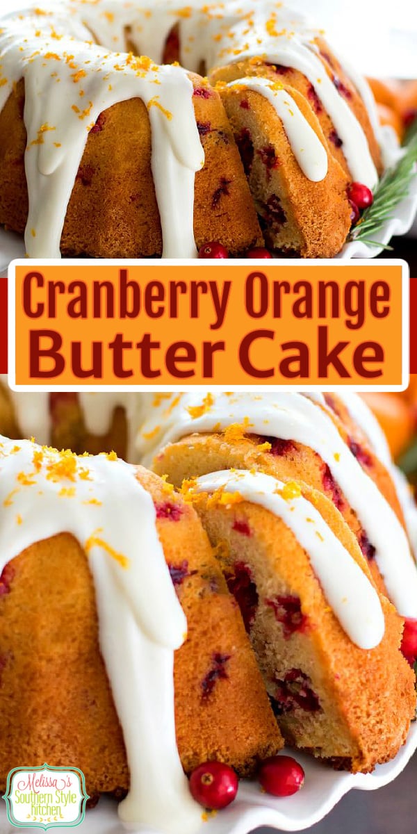 This stunning Cranberry Orange Butter Cake features holiday flavors in every bite #cranberryorangeecake #buttercake #christmascranberrycake #orange #cakes #cakerecipes #holidaycakes #desserts #dessertfoodrecipes #Christmasdesserts #southernfood #southernrecipes via @melissasssk