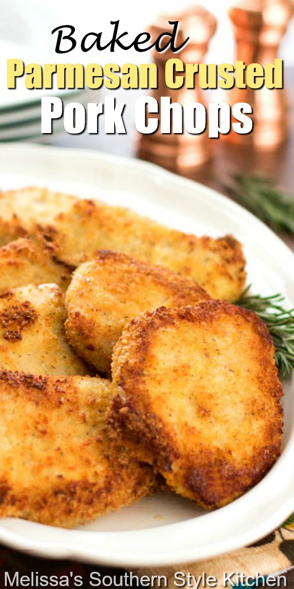These crispy Baked Parmesan Crusted Pork Chops will become one of your favorite no fuss dinner entrees #bakedporkchops #porkrecipes #pork #bakedporkchops #parmesancrustedporkchops #ovenfried #friedporkchops #Parmesan #dinnerideas #dinner #southernfood #southernrecipes