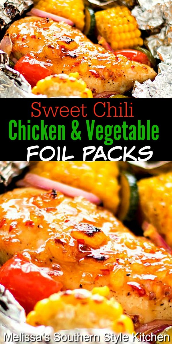 Make this sweet and spicy chicken foil packs for an all-in-one meal with easy clean-up, too! #chickenrecipes #chickenbreastrecipes #healthyfood #dinnerideas #foilpacks #campfiremeals #chicken #chili #southernfood #southernrecipes