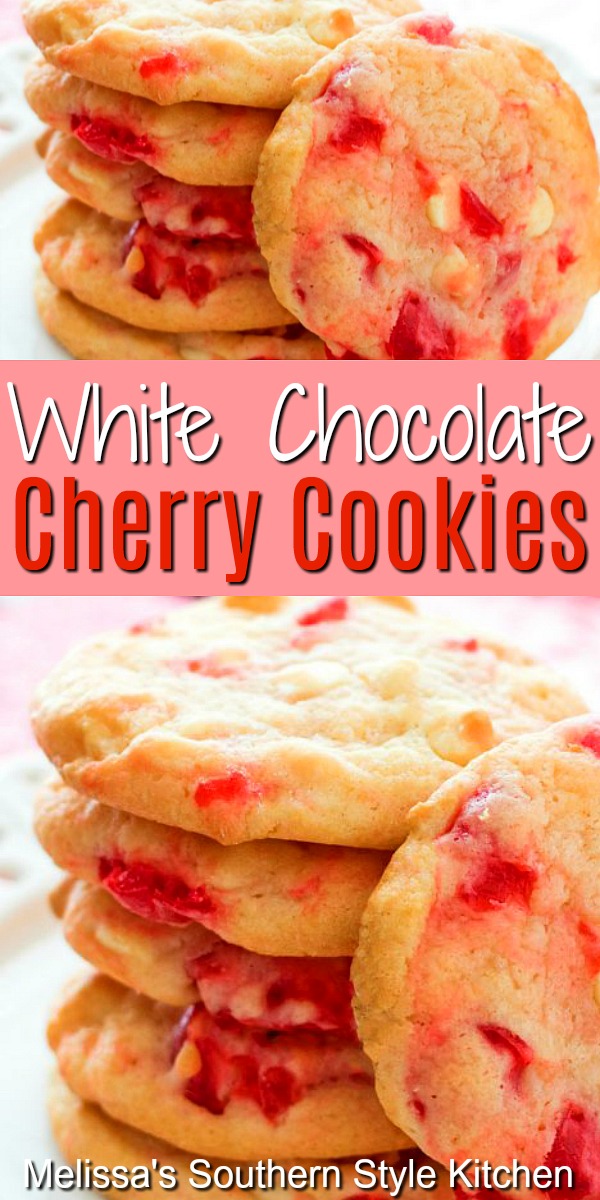Bake a batch of these irresistible White Chocolate Cherry Pudding Cookies #whitechocolate #cookies #cherrycookioes #maraschinocookies #holidaybaking #desserts #dessertfoodrecipes #southernfood #southernrecipes #cherries