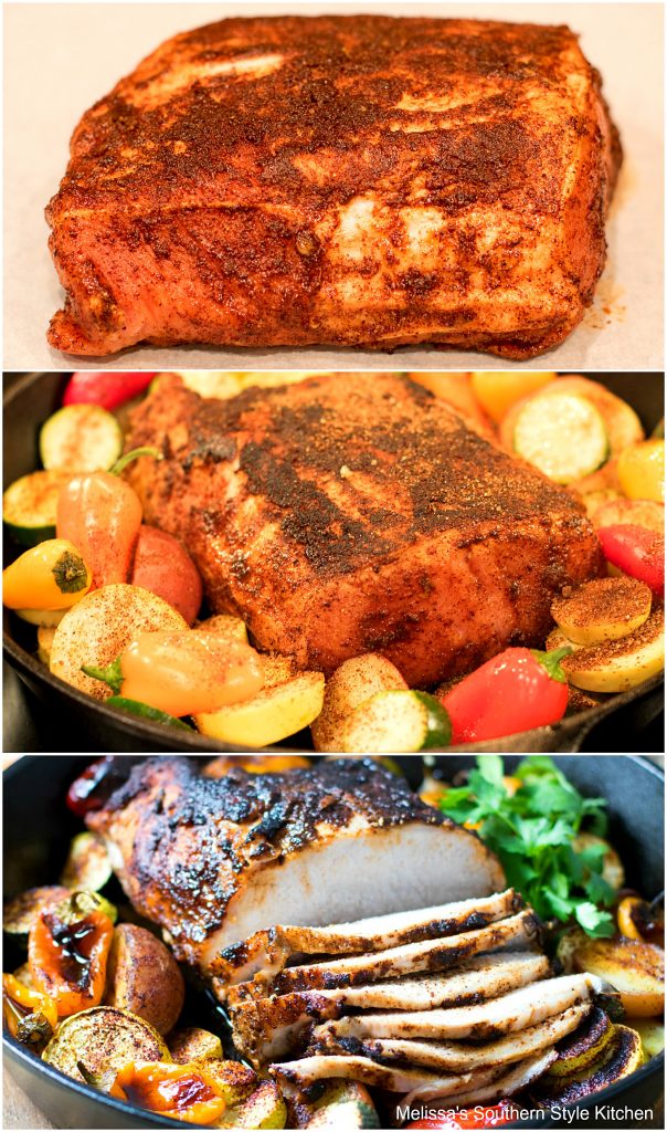 Chili Rubbed Pork Loin Roast with Seasoned Vegetables
