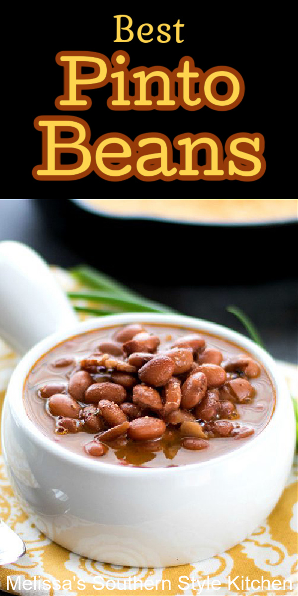 The addition of bacon and a fresh blend of seasonings elevates this budget friendly Southern classic #pintobeans #perfectpintobeans #beansrecipes #southernfood #dinner #dinnerideas #familyfriendly #budgetfriendlyrecipes #beans #brownbeans #maindish #sidedishrecipes #southernrecipes