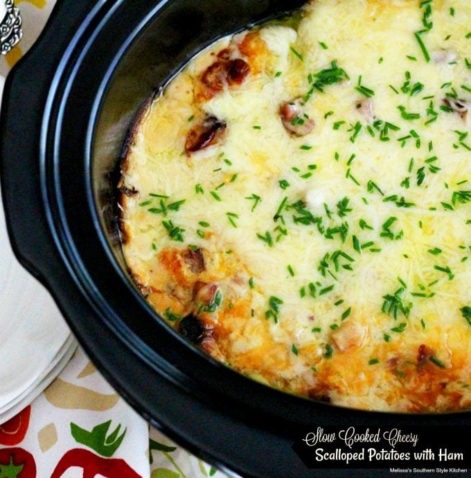 Homemade Slow Cooked Cheesy Scalloped Potatoes With Ham