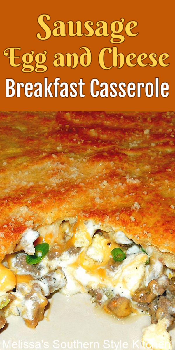 Start your morning right with a piece of Sausage Egg and Cheese Breakfast Casserole #breakfastcasserole #brunch #overnightcasserole #sausageanseggs #sausageeggandcheese #sausageandeggcasserole #casserolerecipes #casseroles #holidaybrunch #southernfood #southernrecipes