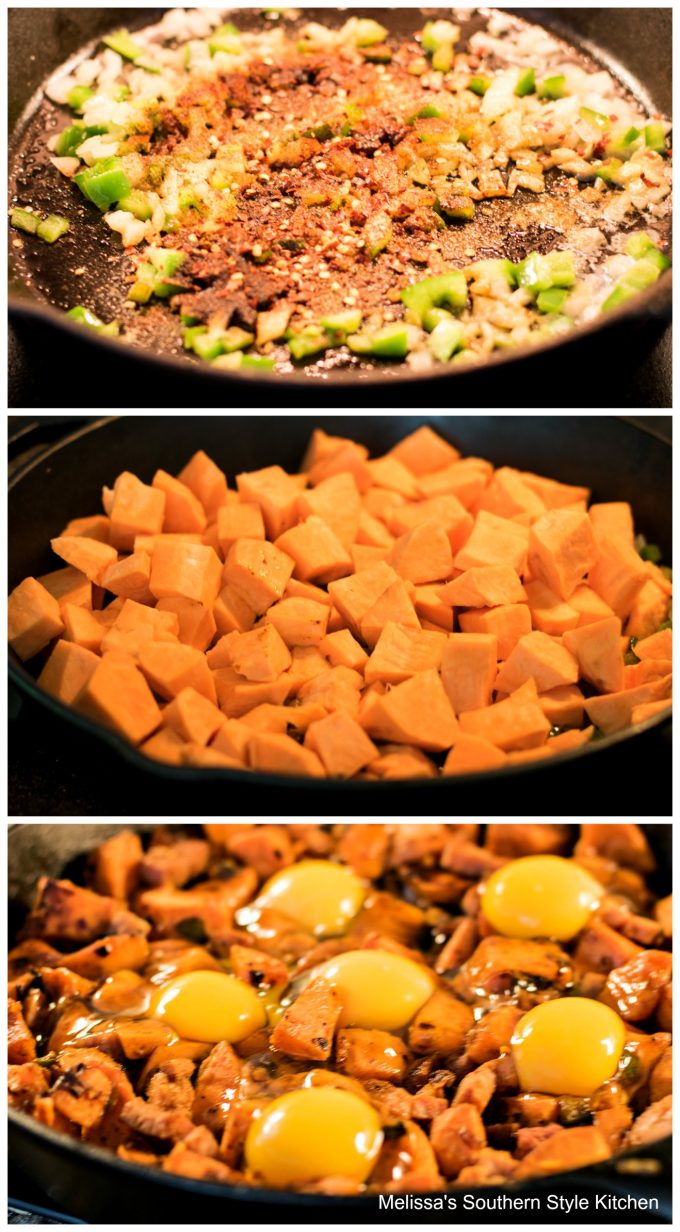ingredients to make Ham and Sweet Potato Hash with Eggs