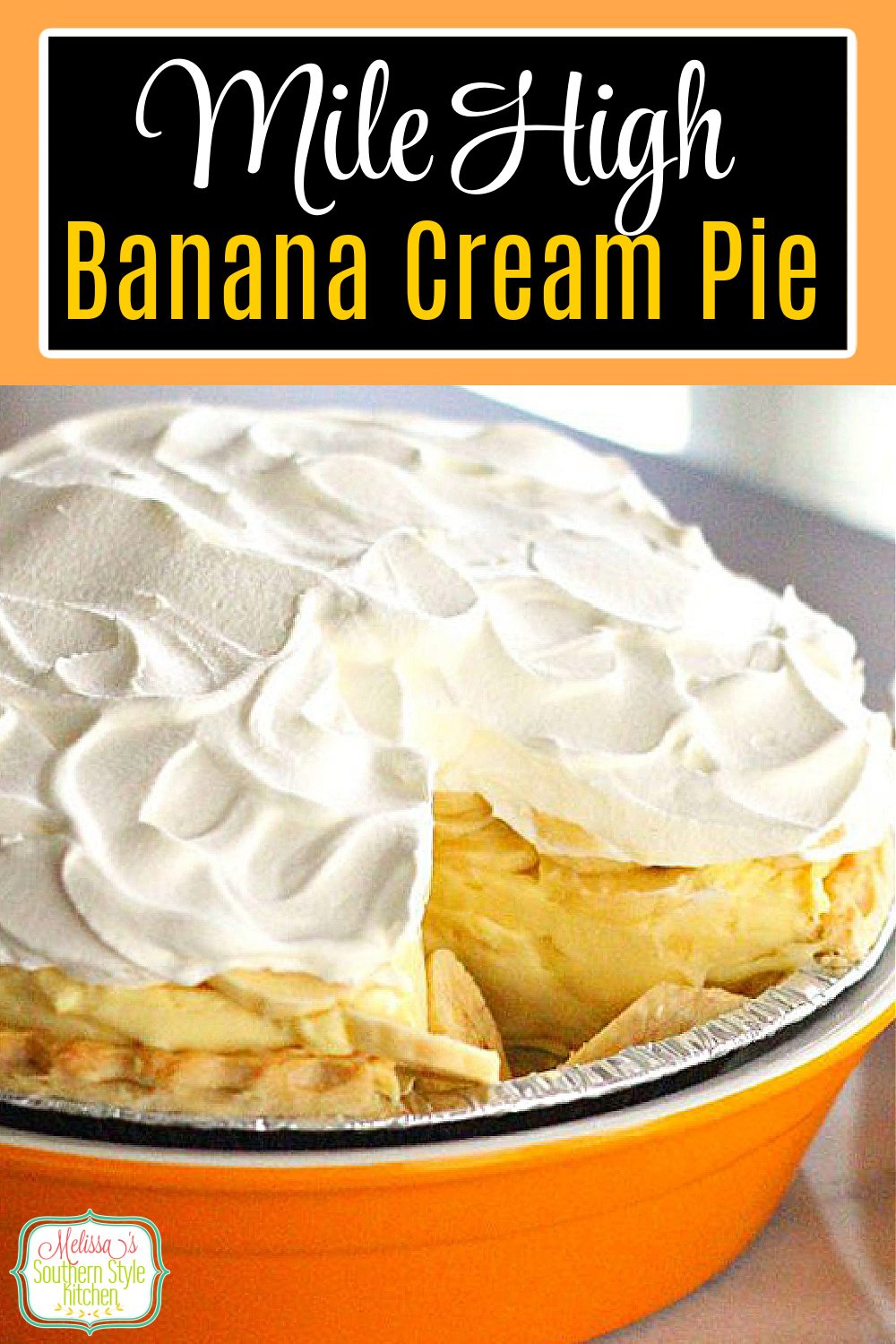 This Mile High Banana Cream Pie is easy to make and eat! #bananacreampie #bananapudding #bananadesserts #bananarecipes #desserts #dessertfoodrecipes #sweet #southernfood #southernrecipes #picnicfood #holidaydesserts #pies via @melissasssk