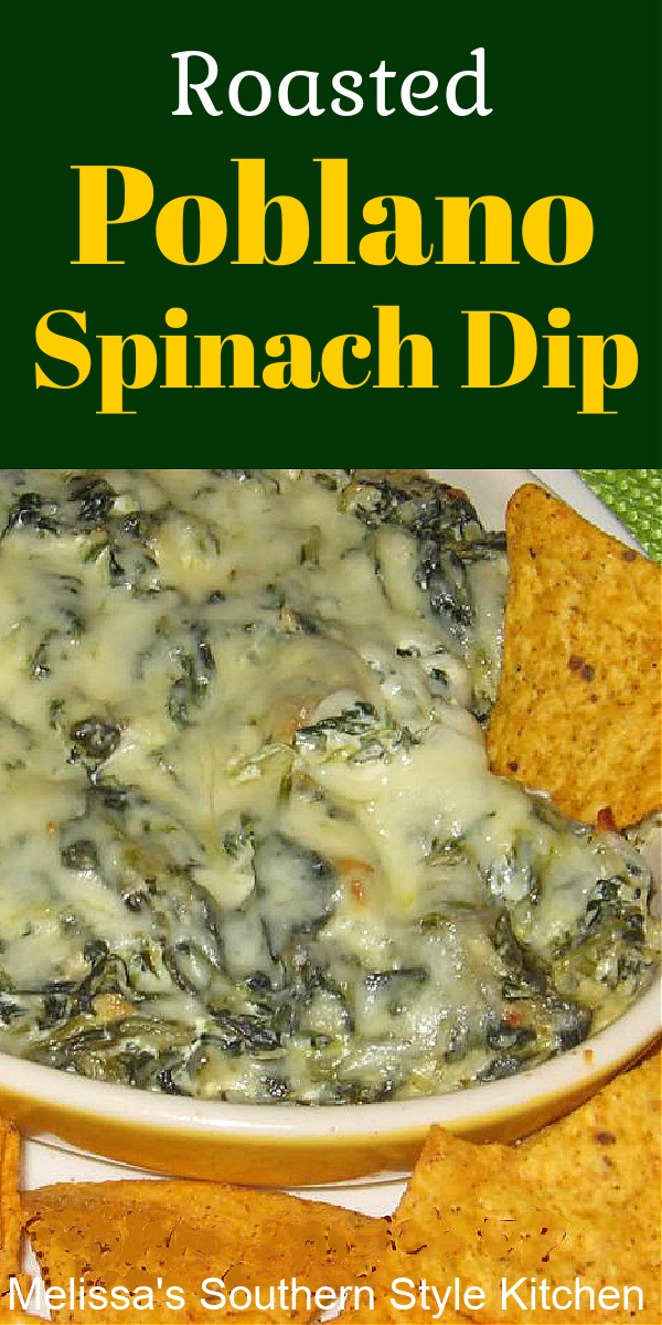 This kickin' Roasted Poblano Spinach Dip is impossible to resist #spinachdip #roastedpoblanos #poblanopeppers #pepperdips #spinachrecipes #apperizers #poblanos #spicydiprecipes