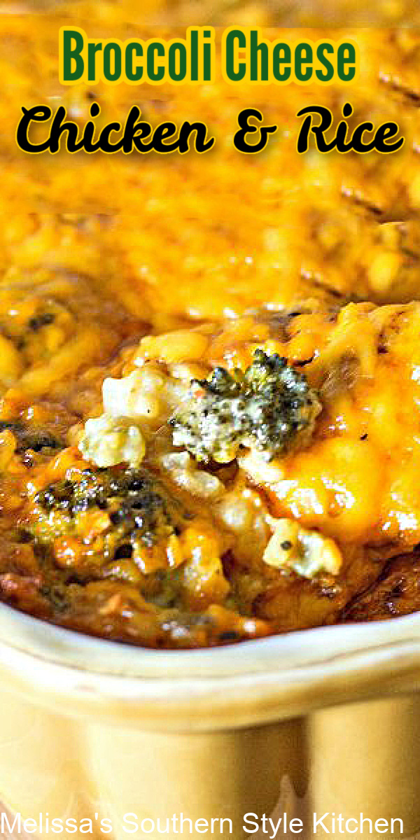 This tummy filling Broccoli Cheese Chicken and Rice casserole is packed with seasoned chicken, broccoli, rice and plenty of gooey cheese #broccolicheese #broccolicheesechicken #chickencasseroles #chickenandrice #ricecasserole #casserolerecipes #dinner #dinnerideas #southernfood #southernrecipes #cheddarbroccoliricecasserole via @melissasssk