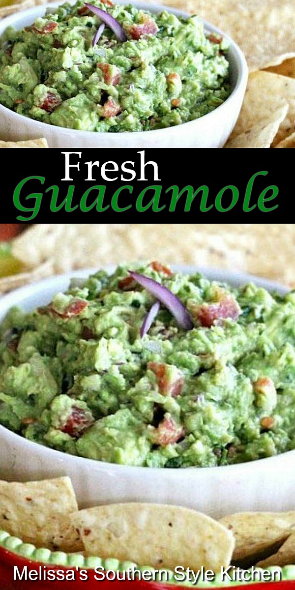 There's nothing like a generous dollop of Fresh Guacamole on tacos, salads or with tortilla chips for dipping #guacamole #freshquacamole #lowcarb #lowcarbrecipes #partyfood #bestguacamolerecipe #appetizers #diprecipes #avocados #avocadorecipes #southernfood #southernrecipes