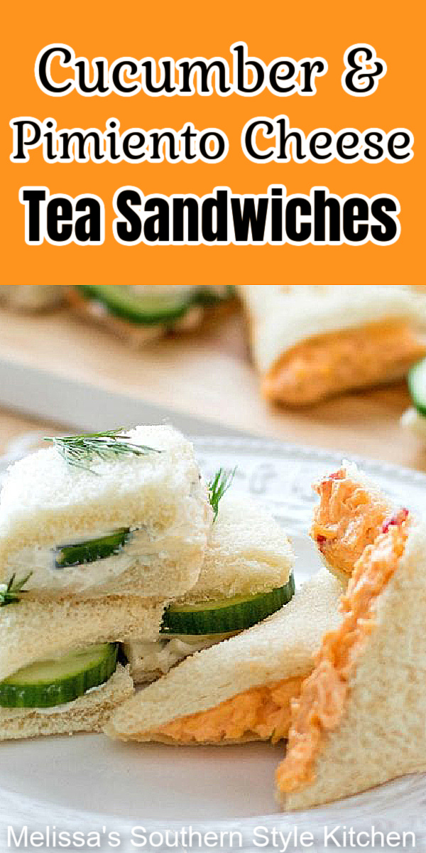 These Cucumber and Pimiento Cheese Tea Sandwiches are the kind of finger foods that are always the star of the party #cucumbersandwiches #pimientocheese #pimientocheesesandwiches #teapartyrecipes #sandwiches #cucumbers #teasandwiches #southernpimentocheese #pimientocheeserecipes