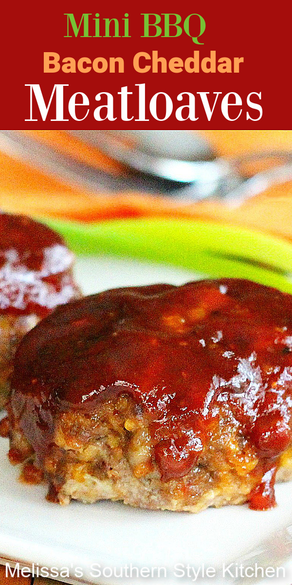 You can make these Mini Barbecue Bacon Cheddar Meatloaves for dinner any day of the week #meatloaf #barbecue #bacon #cheddarmeatloaf #dinnerideas #dinner #southernfood #southernrecipes via @melissasssk