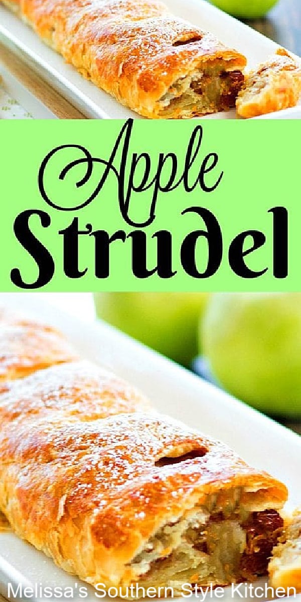 Apple Strudel is a classic sweet treat filled with apples, raisins and toasted pecans for a winning flavor combination #applestrudel #applestrudelrecipe #apples #desserts #appledesserts #dessertfoodrecipes #brunch #breakfast #puffpastry