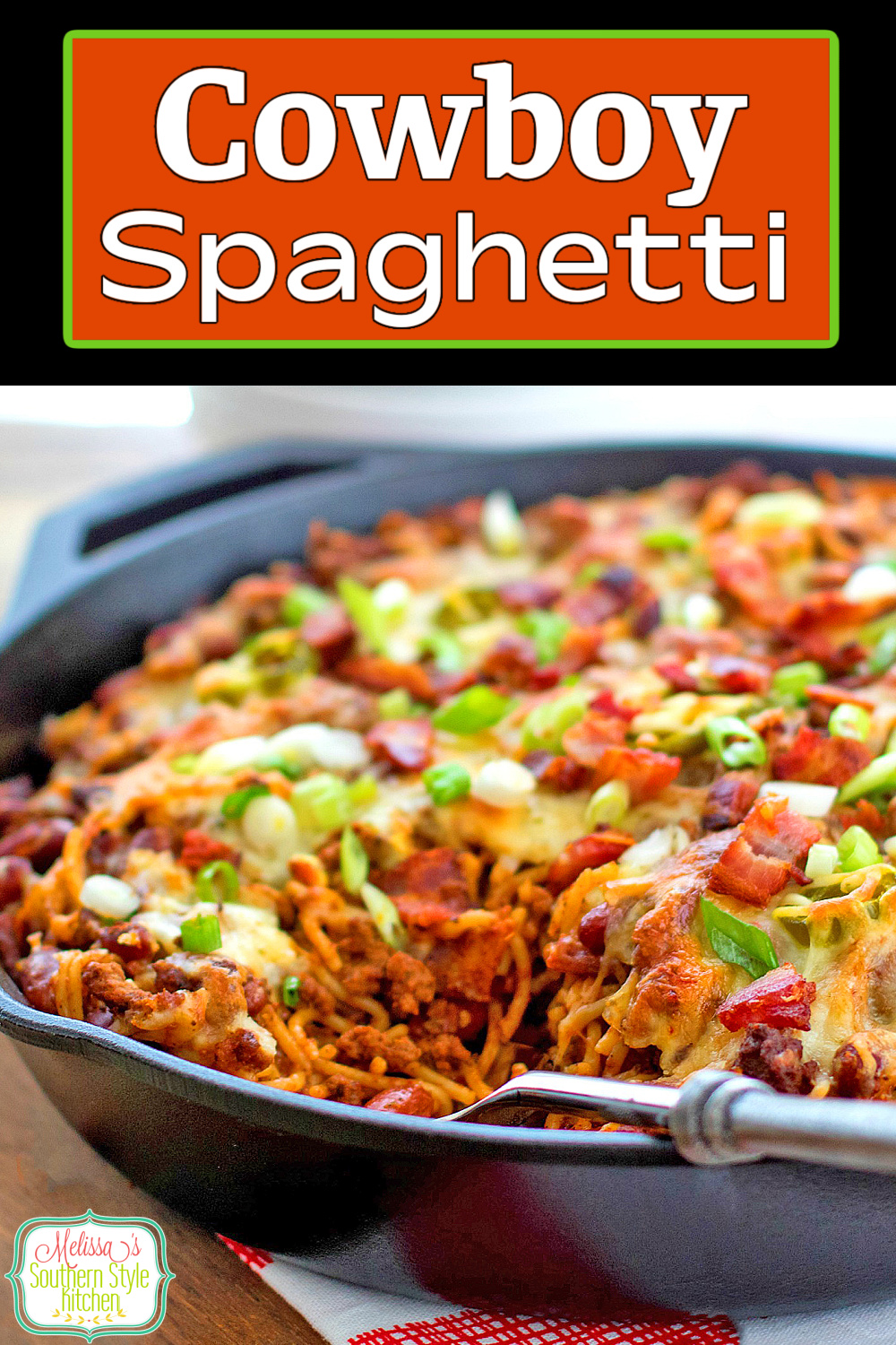 Bring the heat to dinner with this Cowboy Spaghetti #spaghetti #cowboyspaghetti #pasta #chili #dinner #dinnerideas #skilletmeals #southernfood #southernrecipes #groundbeefrecipes #southernfood #southernrecipes #easydinnerrecipes #easygroundbeefrecipes via @melissasssk