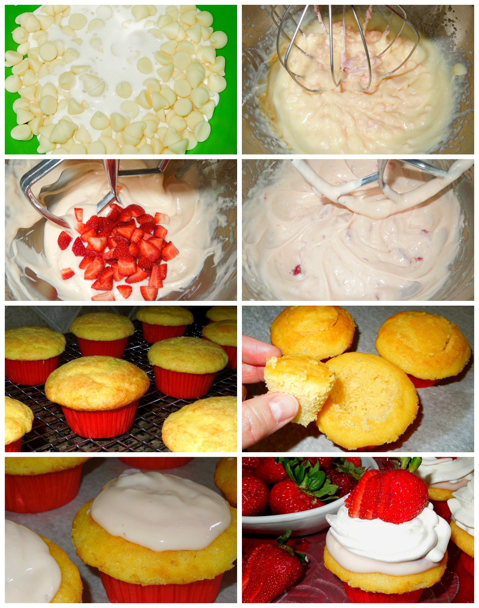 Step-by-step preparation images and ingredients to make Strawberries And Cream Filled Cupcakes
