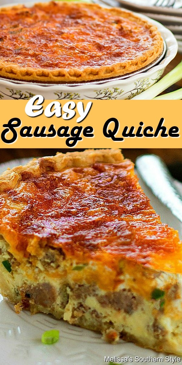 This Easy Sausage Quiche turns pantry staples into an any-time-of-day quiche feast #sausagequiche #quicherecipes #easysausagequiche #bestquicherecipes #brunch #breakfast #holidaybrunch #christmasbrunch #easyrecipes #dinner #southernfood #eggs #sausage #porkrecipes #southernrecipes via @melissasssk