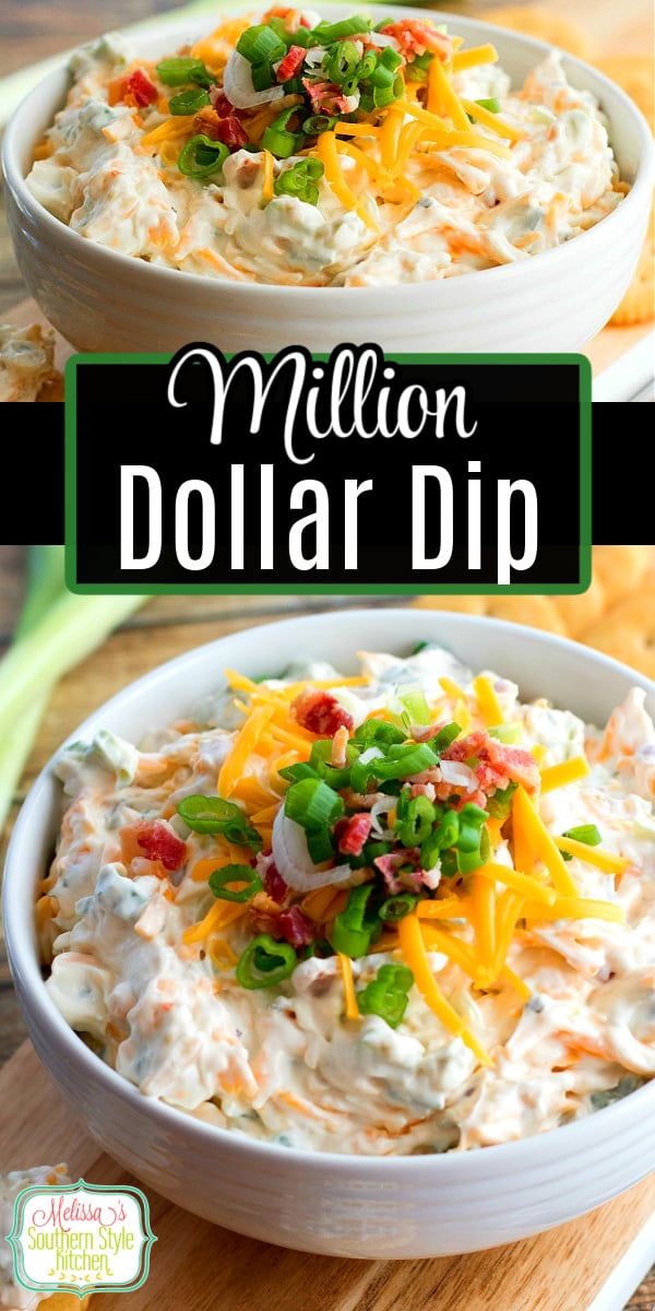 Million Dollar Dip is perfect for year-round snacking #milliondollardip #diprecipes #appetizer #bacondip #easyrecipes #partyfood #tailgating #recipes #southernfood #southernrecipes #gamedayfood #superbowlfood via @melissasssk