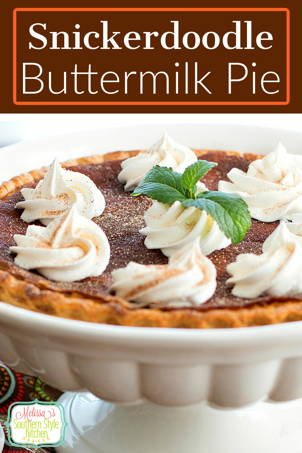 Two classic desserts collide in this sweet and spicy Snickerdoodle Buttermilk Pie #snickerdoodlepie #snickerdoodles #buttermilkpie #southernrecipes #desserts #dessertfoodrecipes #snickerdoodles #cinnamon #pies #holidayrecipes #thanksgivingpies #fallbaking #buttermilkpie via @melissasssk