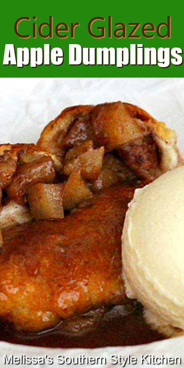 These Apple Dumplings are basted with a cider glaze then, baked until golden. #appledumplings #apples #dumplings #applerecipes #applepies #fallbaking #falldesserts #thanksgiving #southernfood #southernrecipes #dessertws #dessertfoodrecipes #appletarts