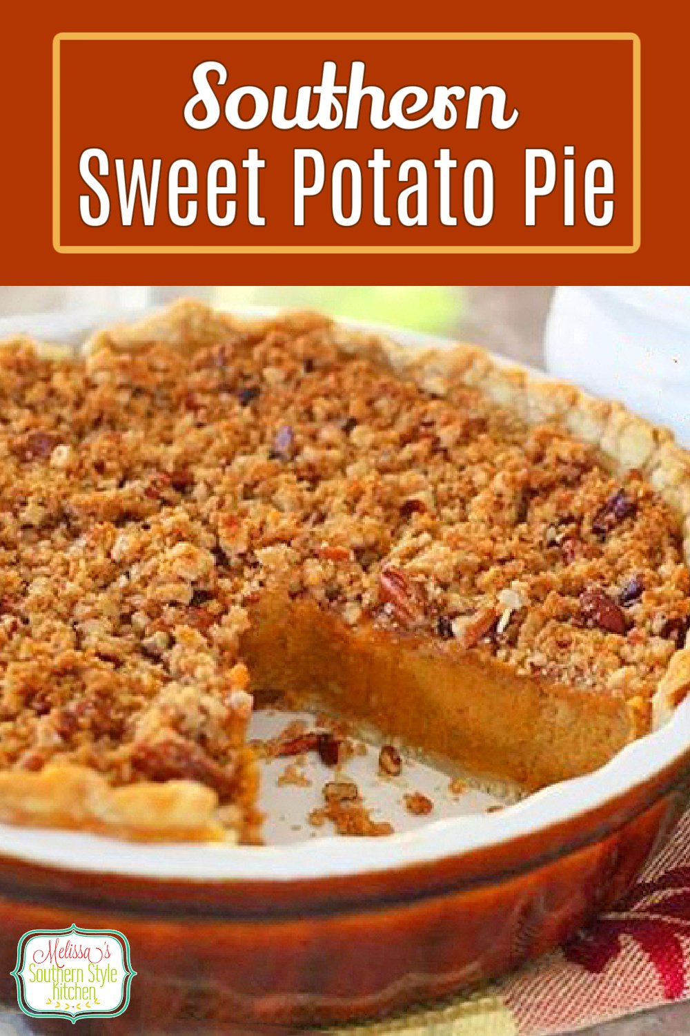 The perfect alternative to pumpkin, this streusel topped Sweet Potato Pie is impossible to resist #sweetpotatopie #sweetpotatoes #pies #pierecipes #fallbaking #thanksgivingrecipes #sweetpotato #holidayrecipes #southernfood #southernrecipes desserts #dessertfoodrecipes via @melissasssk