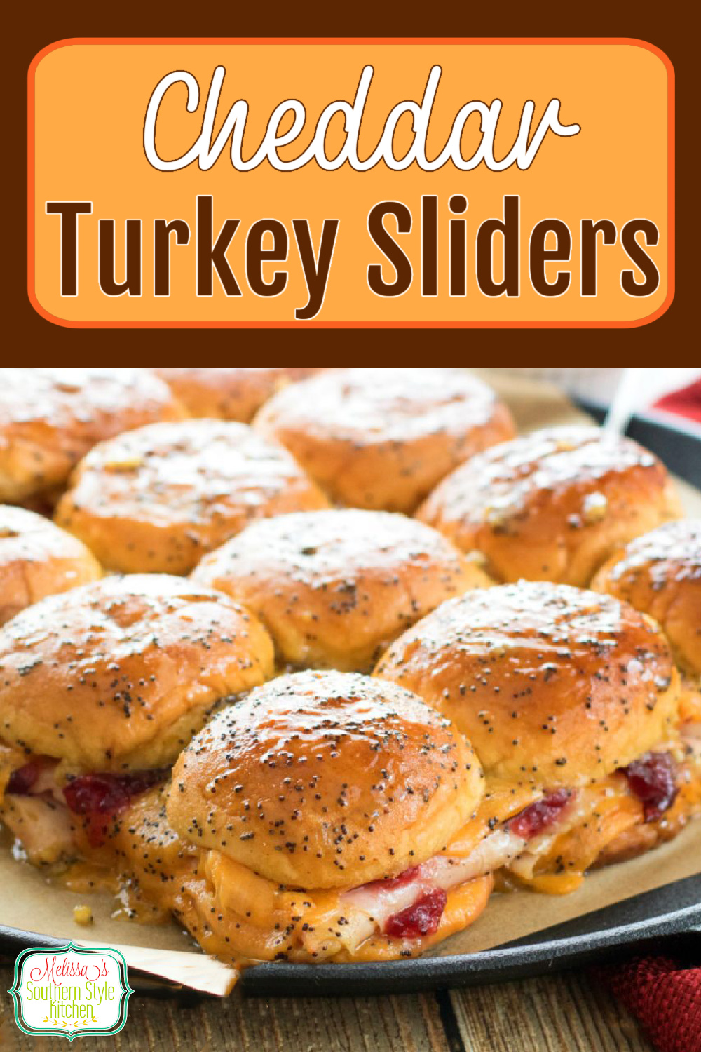 Insanely delicious Poppy Seed Cheddar Turkey Sliders can be served as an appetizer or casual meal #turkeysliders #cranberries #turkeyrecipes #dinner #dinnerideas #sliders #turkey #turkeysandwiches #leftoverturkeyrecipes #southernfood #southernrecipes #fallbaking #thanksgiving #cranberrysauce #recipes via @melissasssk