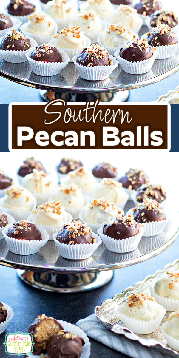 These no bake Pecan Balls are impossible to resist #pecanballs #pecans #candy #christmascandy #pecanballsrecipe #southernfood #Christmascandy #holidayrecipes #southernrecipes #easyrecipes #chocolate #whitechocolate via @melissasssk