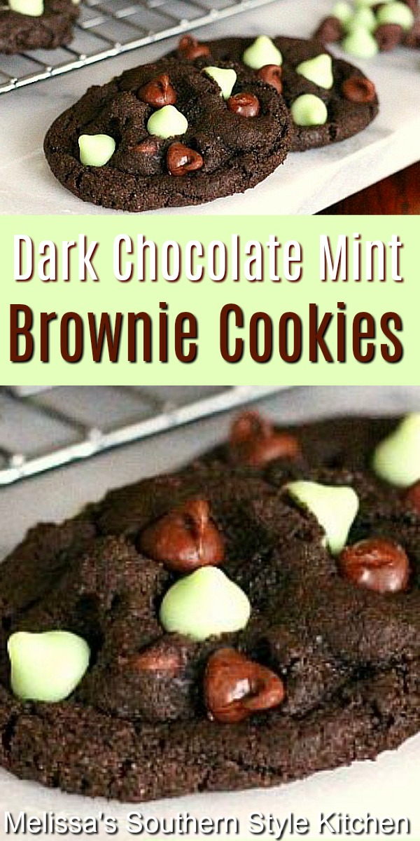 These rich and fudgy Dark Chocolate Mint Brownie Cookies are the best of both worlds #brownies #browniecookies #mint #chocolatemint #cookies #cookierecipes #chocolate #chocolatecookies #chocolatechipcookies #desserts #dessertfoodrecipes #christmascookies #holidaybaking #southernfood #southernrecipes