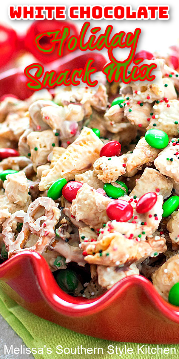 A balanced diet is some of this White Chocolate Holiday Snack Mix in each hand #whitechocolatesnackmix #whitechocolate #snackmix #christmassnacks #holidayreccipes #sweets #desserts #dessertfoodrecipes #chocolate #Christmascandy #holidayrecipes