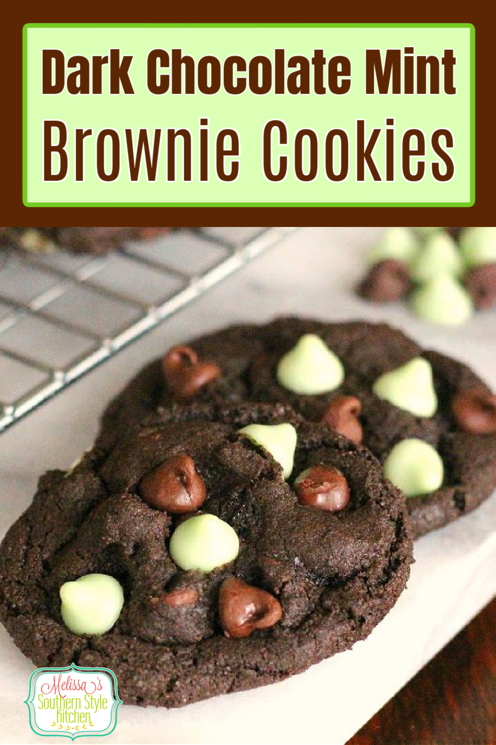 These rich and fudgy Dark Chocolate Mint Brownie Cookies feature a fusion of flavors that makes them the best of both worlds. #brownies #browniecookies #mint #chocolatemint #cookies #cookierecipes #chocolate #chocolatecookies #chocolatechipcookies #desserts #dessertfoodrecipes #christmascookies #holidaybaking #southernfood #southernrecipes via @melissasssk