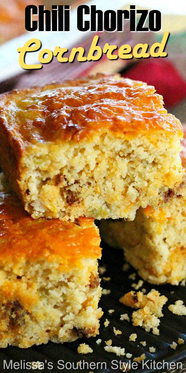 This flavorful Chili Chorizo Cornbread is sure to bring the heat to your dinner menu #cornbread #cornbreadrecipes #chorizo #chorizorecipes #sidedishrecipes #dinner #dinnerideas #southernfood #breadrecipes #southernrecipes