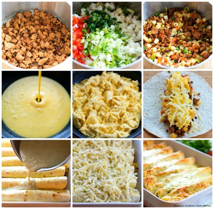 Step-by-step images how to prepare breakfast enchiladas