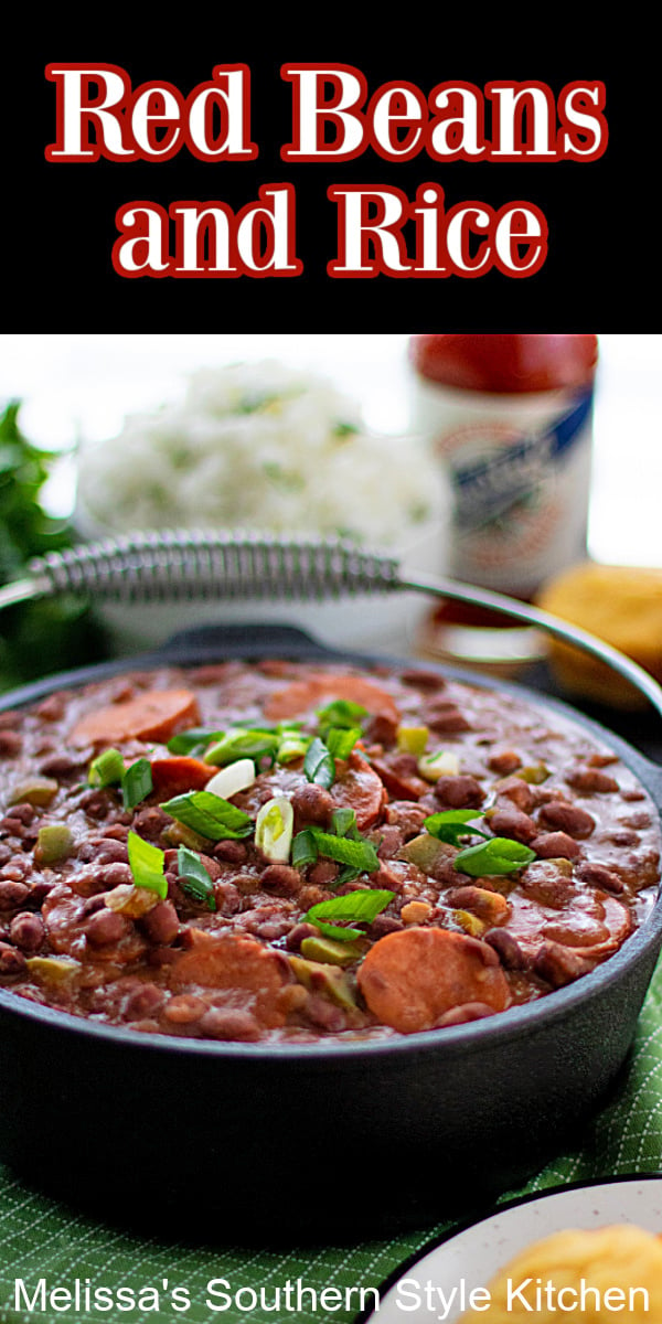 This dish featuring perfectly seasoned red beans, andouille sausage with rice is tummy filling and won't break the bank #redbeaansandrice #redbewans #andouillesausage #Cajunfood #beans #ricerecipes #dinnerideas #dinner #southernfood #southernrecipes via @melissasssk