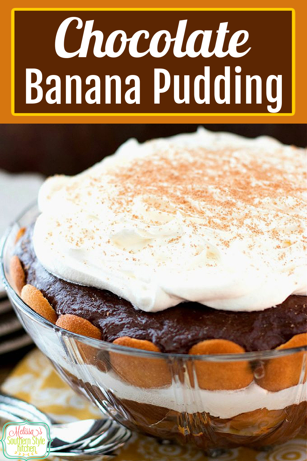 This recipe for Chocolate Banana Pudding turns this Southern classic into a chocolate lovers dream #bananapudding #chocolate #chocolatebananapudding #bananas #chocolatedessertrecipes #southernbananapudding #desserts #southernrecipes via @melissasssk