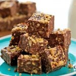 Chocolate Peanut Butter Toffee Crunch Bars on a plate