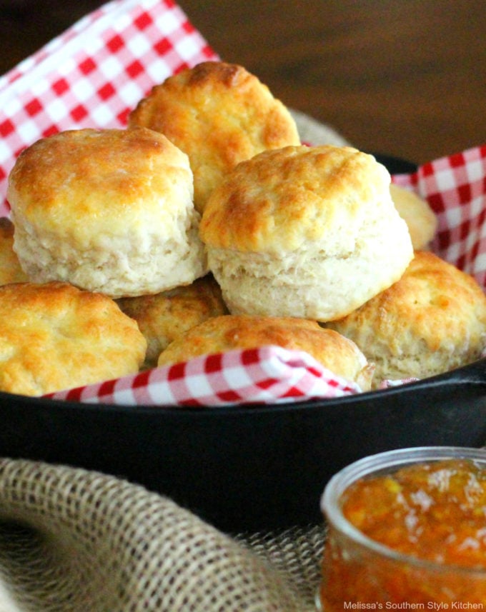 Baked Fluffy Southern Buttermilk Biscuits in a skillet