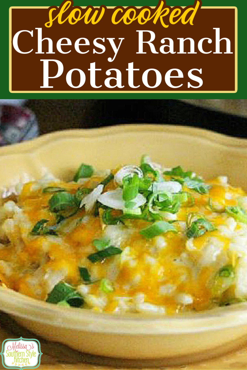 Skip the oven and simmer these gooey ranch potatoes in your slow cooker #ranchpotatoes #slowcookercheesyranchpotatoes #potatocasserole #slowcookerrecipes #crockpotpotatoes #potatocasserole #ranchdressing #sidedishrecipes #dinner #dinnerrecipes #southernfood #southernrecipes via @melissasssk