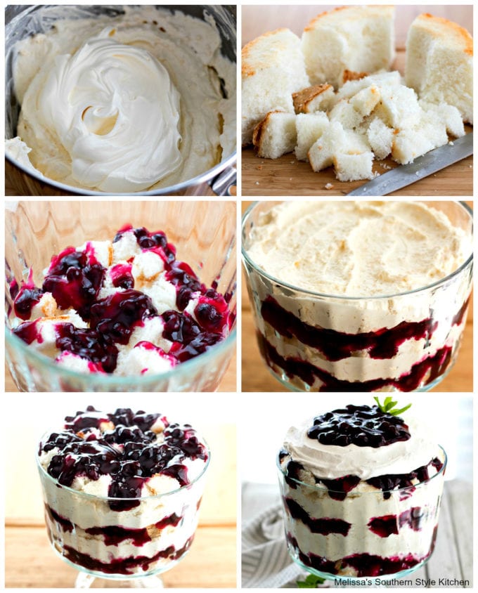 Step-by-step images preparing Easy Blueberry Cheesecake Trifle