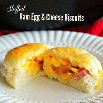 Stuffed Ham Egg And Cheese Biscuits in a skillet