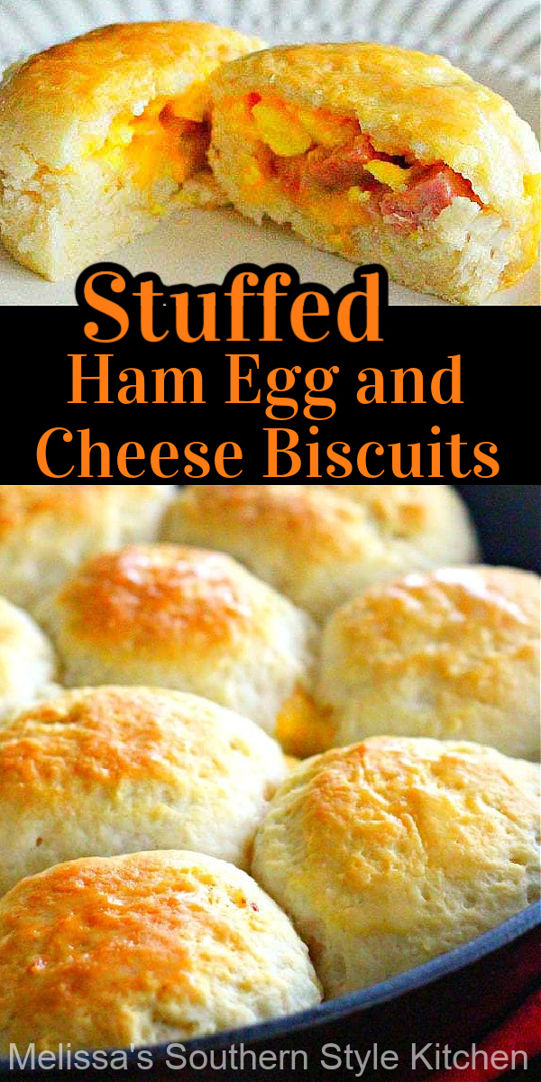 These made-from-scratch biscuits have a surprise hidden inside #stuffedbiscuits #southernbiscuits #buttermilkbiscuits #ham #eggs #brunch #breakfast #southernfood #southernrecipes #biscuits #holidaybrunch via @melissasssk
